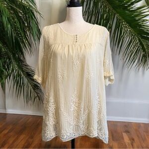 SUNDANCE Cream Embroidered Sheer Blouse - Size M Cottagecore / Vanilla Girl Core
